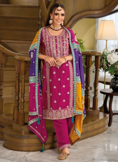 Pink Chinon Embroidered Trendy Salwar Suit