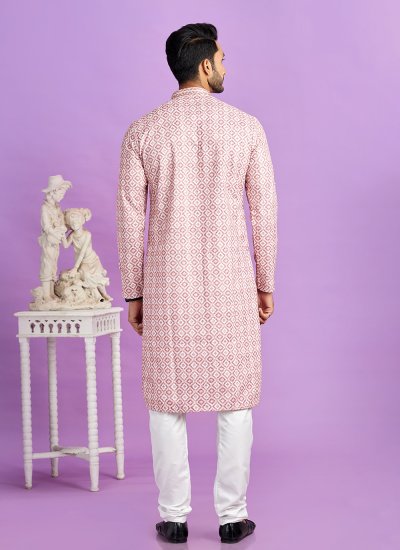 Pink Cotton Digital Print Kurta Pyjama