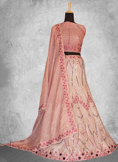 Pink Embroidered Net Trendy Lehenga Choli