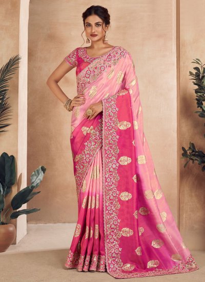 Pink Embroidered Wedding Contemporary Saree