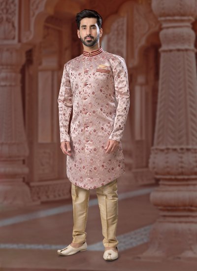 Pink Fancy Jacquard Indo Western Sherwani