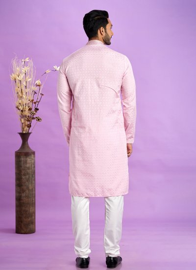 Pink Fancy Jacquard Silk Kurta Pyjama