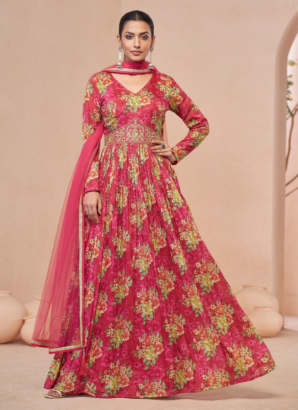 Pink Festival Readymade Gown -