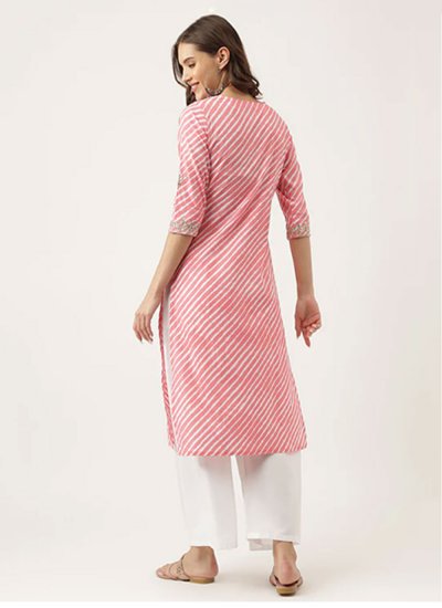 Pink Floral Print Cotton Designer Kurti