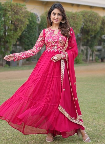 Pink Floral Print Designer Gown