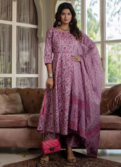 Pink Floral Print Party Designer Salwar Kameez