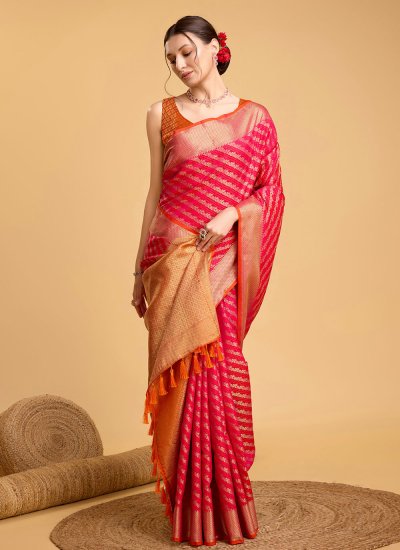 Pink Jacquard Work Patola Silk  Contemporary Saree