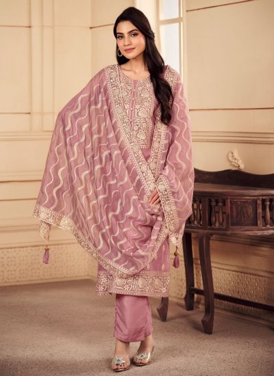 Pink Organza Embroidered Salwar Suit