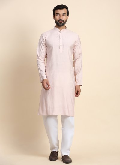 Pink Plain Casual Kurta Pyjama