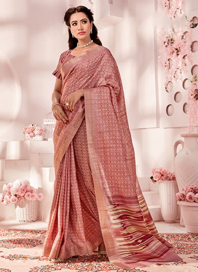 Pink Printed Designer Saree