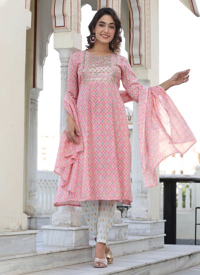 Pink Sequins Casual Readymade Salwar Suit