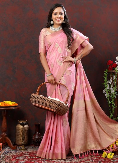 Pink Soft Cotton Weaving Contemporary Style Saree