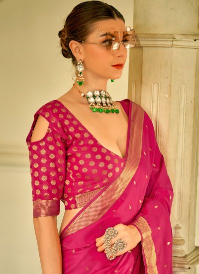 Pink Weaving Satin Silk Designer Saree