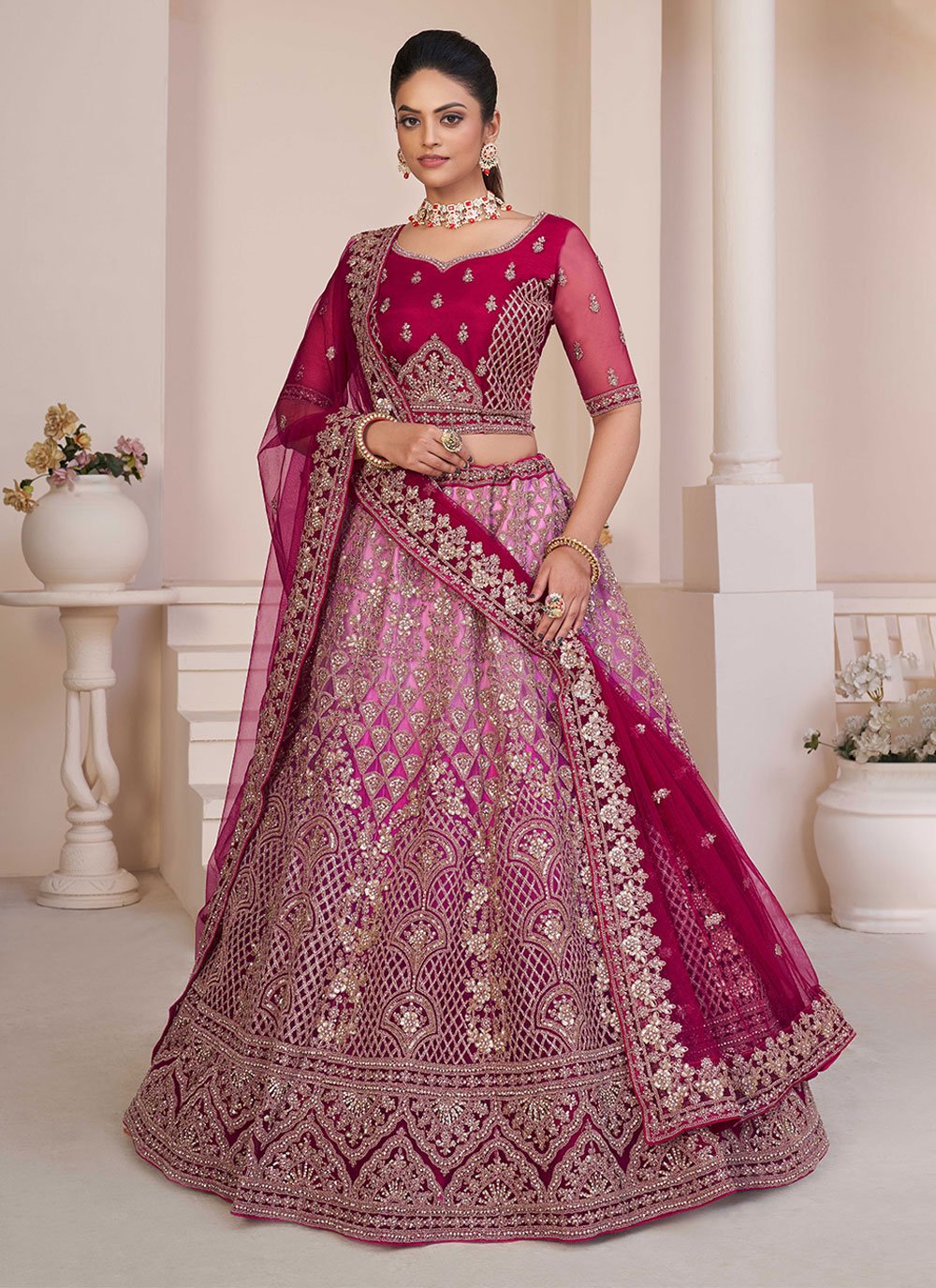 Fine Net A Line Lehenga Choli 