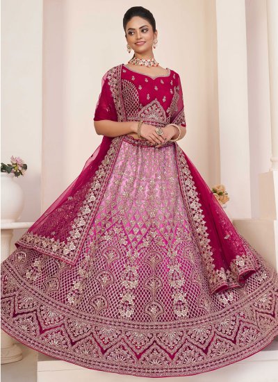 Pink Wedding Net A Line Lehenga Choli
