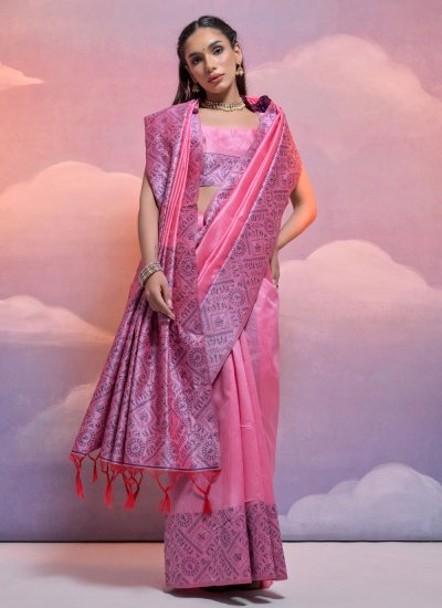 Pink Woven Festival Classic Saree