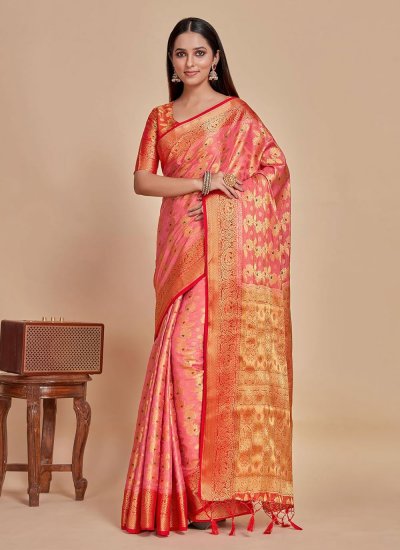 Pink Woven Party Contemporary Style Saree