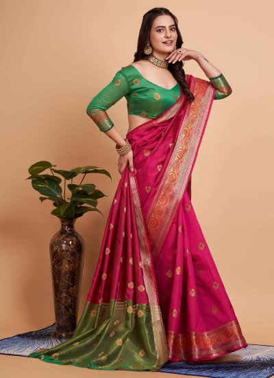 Piquant Banarasi Silk Pink Contemporary Style Saree