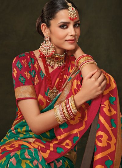 Piquant Silk Rama and Red Classic Saree