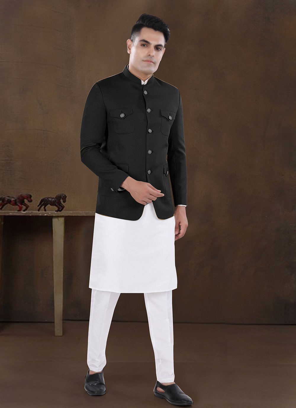 Kurta Jacket Black Party Jacket Plain Silk Kurta Payjama With Jacket