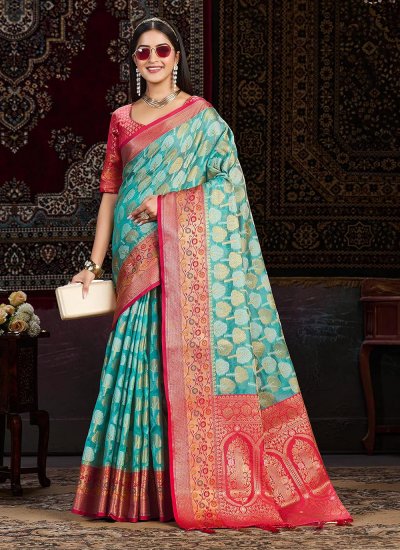Pleasance Weaving Banarasi Silk Rama Contemporary Saree