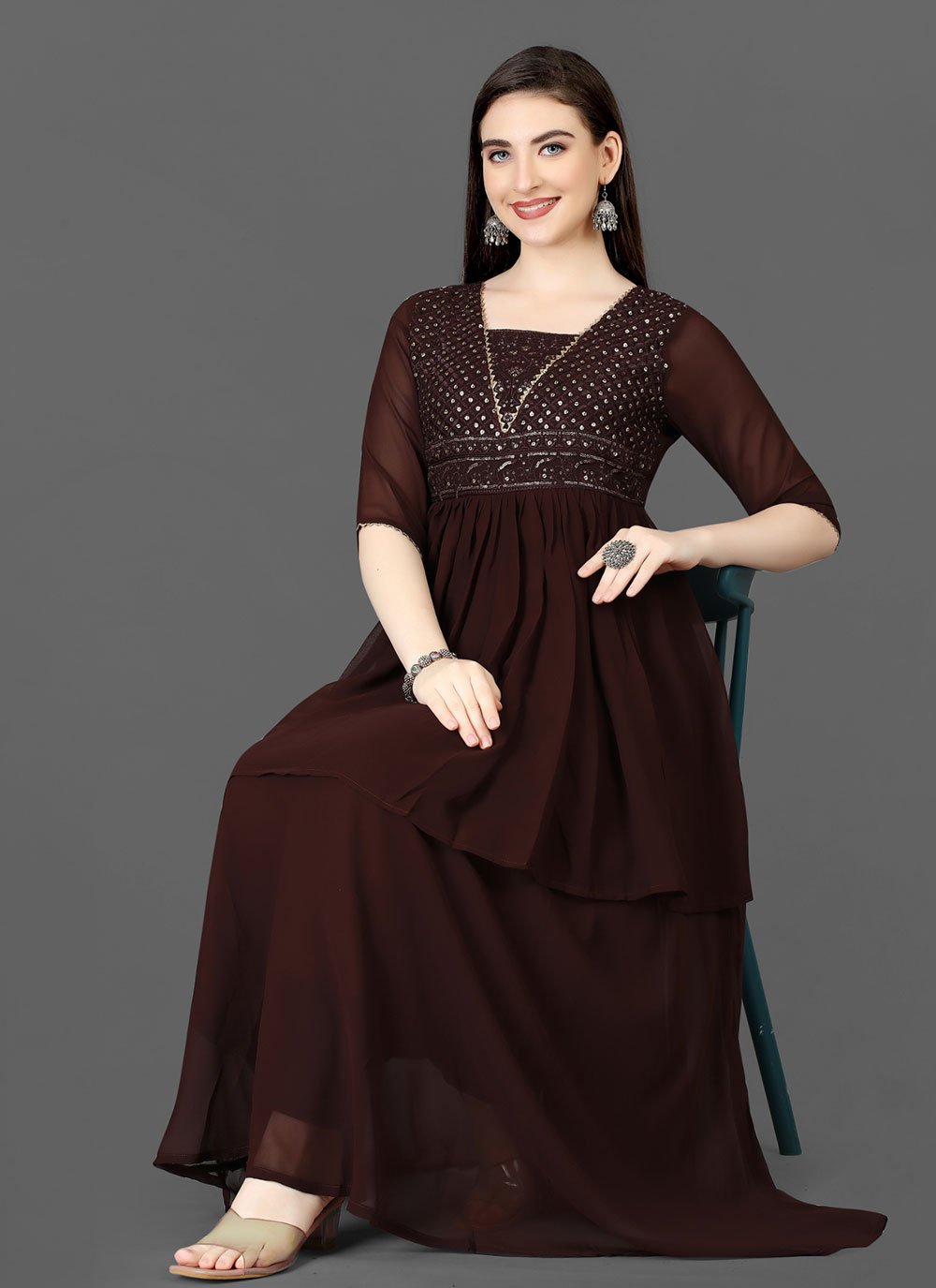 brown georgette dress Retro Plaid Midi Dress  Dark Brown Wool A-Line Silhouette  4523  Xiaolizi