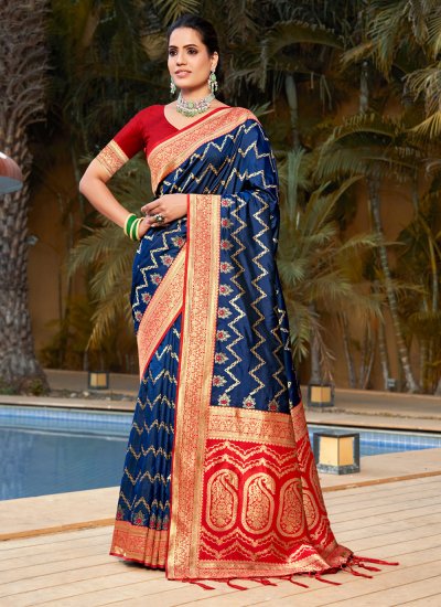 Precious Weaving Blue Banarasi Silk Traditional Designer Saree