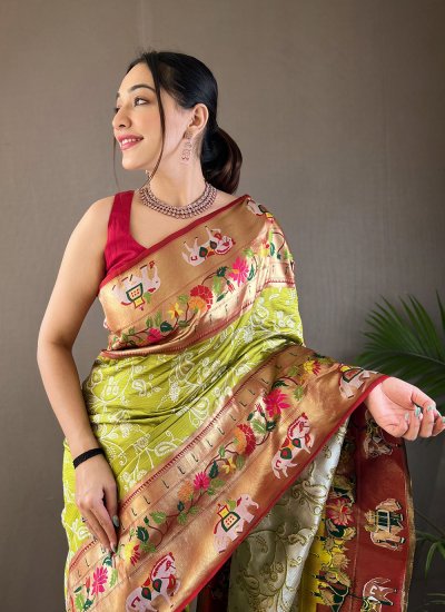Preferable Printed Green Designer Traditional Saree