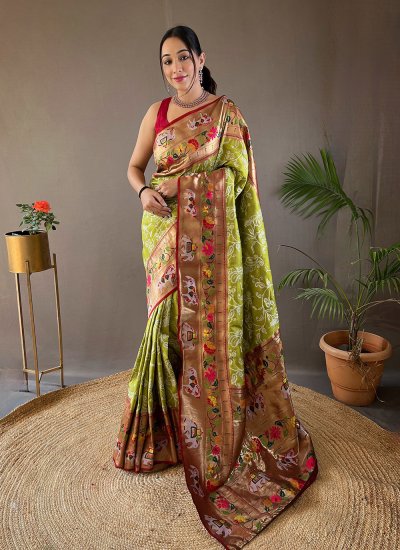 Preferable Printed Green Designer Traditional Saree