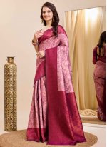 Prepossessing Kanjivaram Silk Pink Jacquard Work Classic Saree