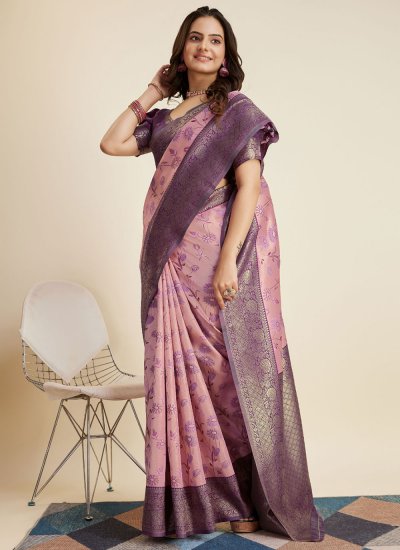 Prime Banarasi Silk Weaving Lavender Contemporary Saree