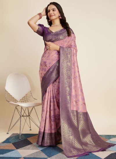 Prime Banarasi Silk Weaving Lavender Contemporary Saree