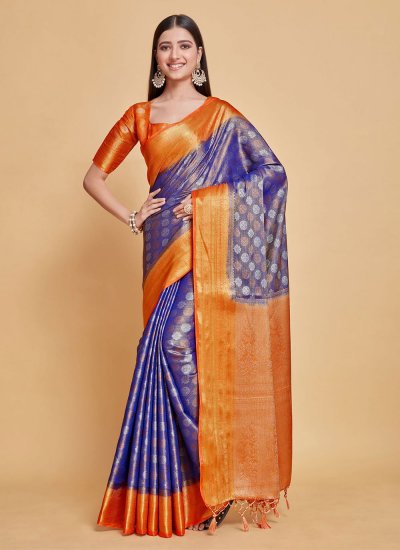 
                            Prime Blue Woven Kanjivaram Silk Classic Saree