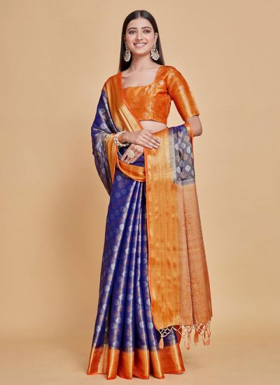 Prime Blue Woven Kanjivaram Silk Classic Saree