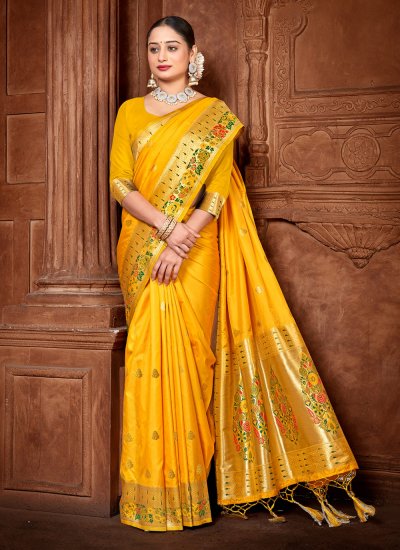 Prime Yellow Silk Classic Designer Saree