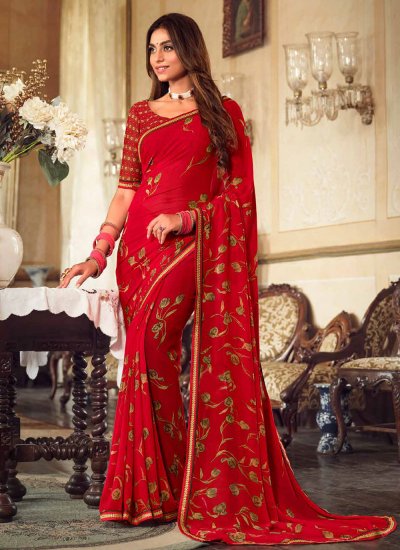 Princely Red Festival Traditional Saree