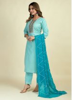Printed Cotton Readymade Salwar Suit in Blue