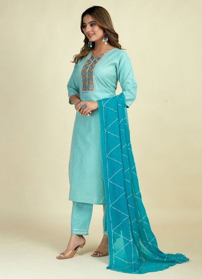 Printed Cotton Readymade Salwar Suit in Blue