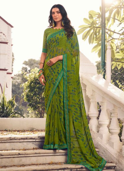 Printed Georgette Contemporary Saree in Green