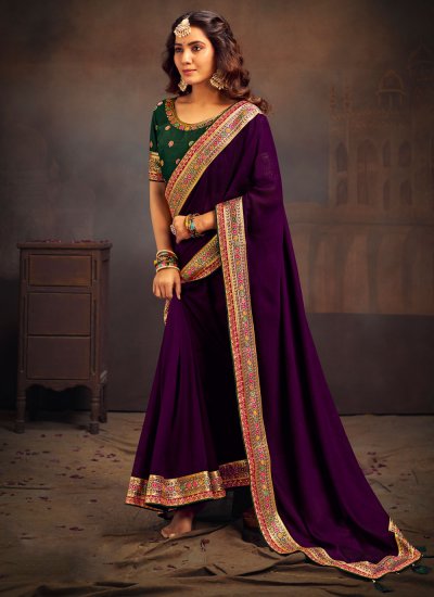 Prodigious Border Purple Contemporary Style Saree