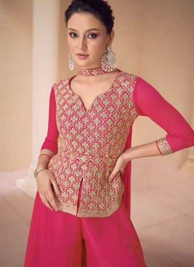 Prominent Pink Embroidered Readymade Designer Salwar Suit