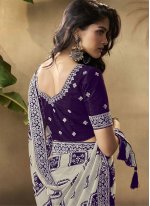 Purple and White Crepe Silk Ceremonial Trendy Saree
