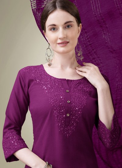 Purple Blended Cotton Festival Salwar Suit