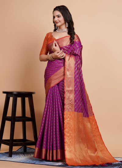 Purple Casual Banarasi Silk Contemporary Saree