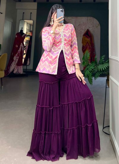 Purple Ceremonial Jacquard Silk Trendy Salwar Suit