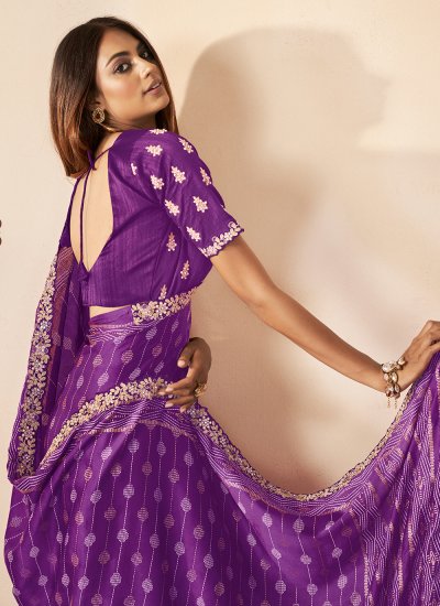 Purple Ceremonial Silk Contemporary Saree