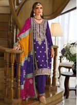 Purple Chinon Embroidered Trendy Salwar Kameez