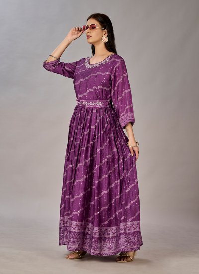 Purple Digital Print Designer Gown