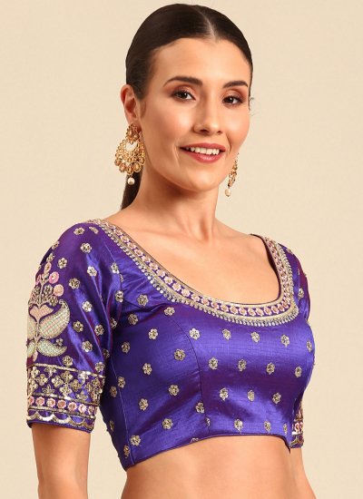 Purple Dupion Silk Embroidered Designer Blouse