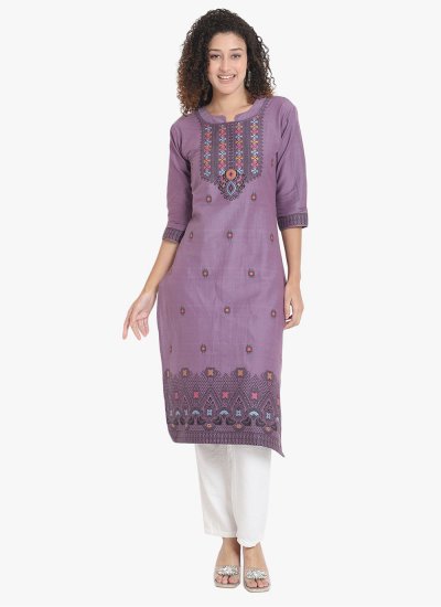 Purple Embroidered Ceremonial Party Wear Kurti